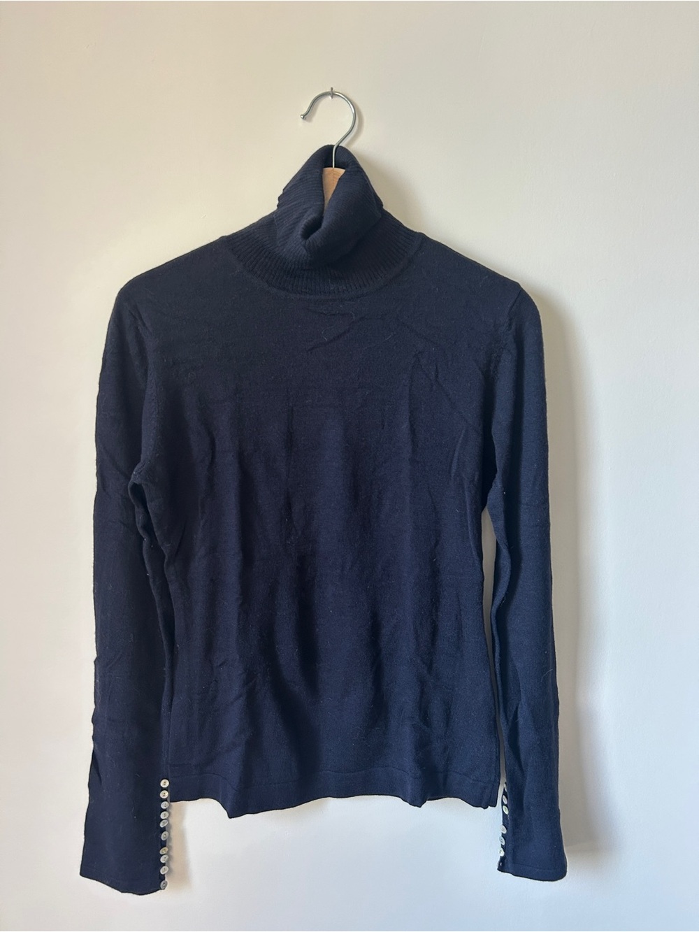 Button Cuff Navy Turtleneck Sweater